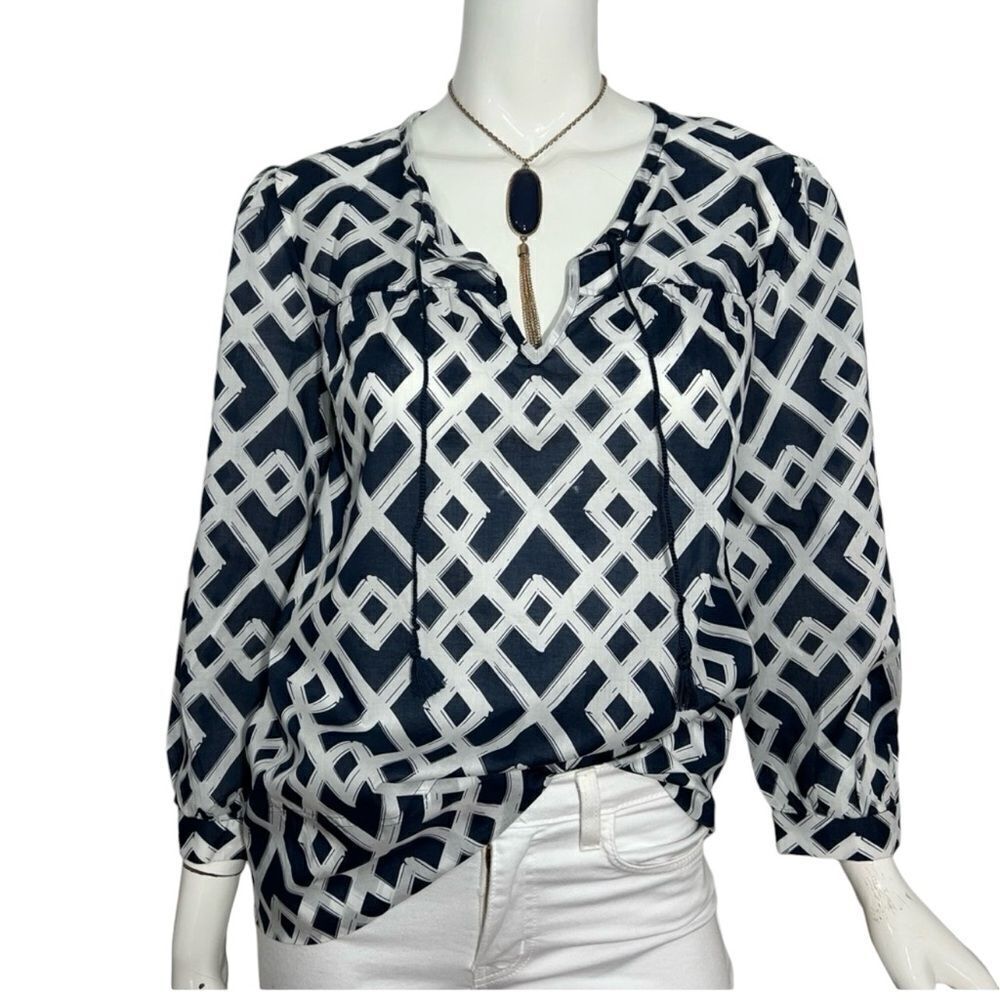 Vineyard Vines Navy Blue/White Trellis Print Top - S